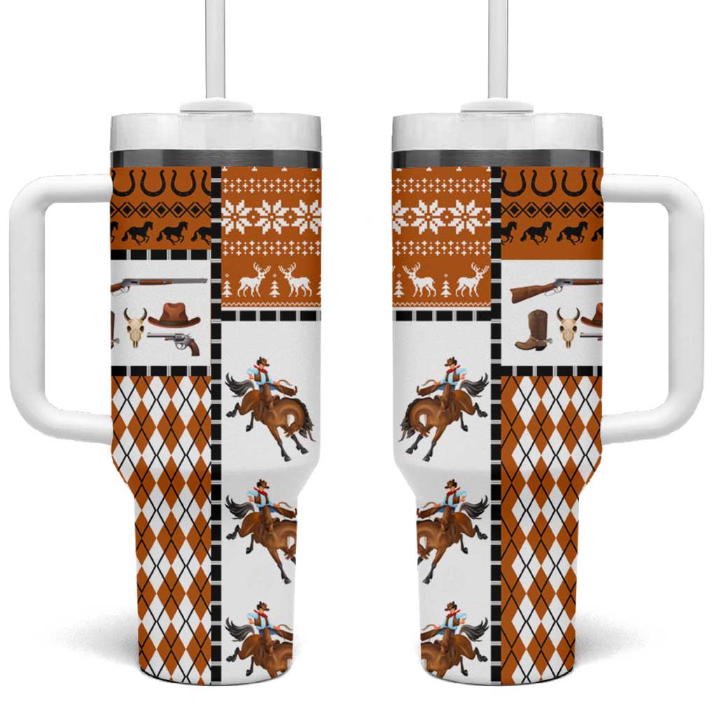Horse Cowboy Merry Christmas Design Tumbler With Handle Funny Xmas Holiday Patterns - Wonder Print Shop