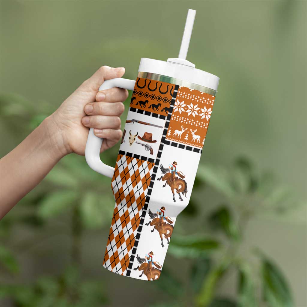 Horse Cowboy Merry Christmas Design Tumbler With Handle Funny Xmas Holiday Patterns - Wonder Print Shop