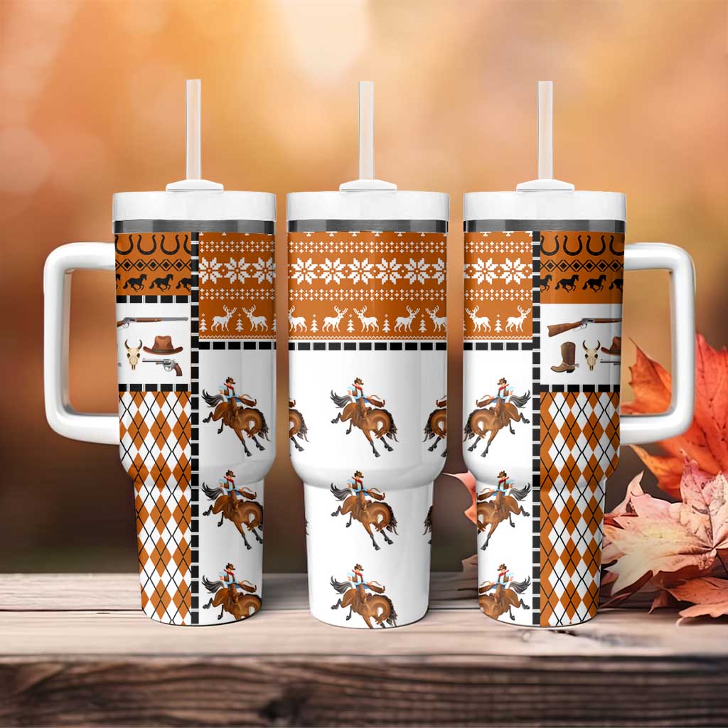 Horse Cowboy Merry Christmas Design Tumbler With Handle Funny Xmas Holiday Patterns - Wonder Print Shop