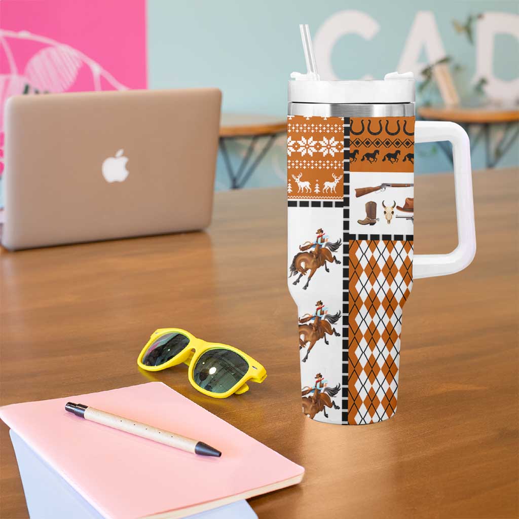 Horse Cowboy Merry Christmas Design Tumbler With Handle Funny Xmas Holiday Patterns - Wonder Print Shop