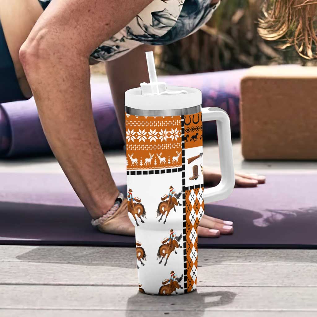 Horse Cowboy Merry Christmas Design Tumbler With Handle Funny Xmas Holiday Patterns - Wonder Print Shop