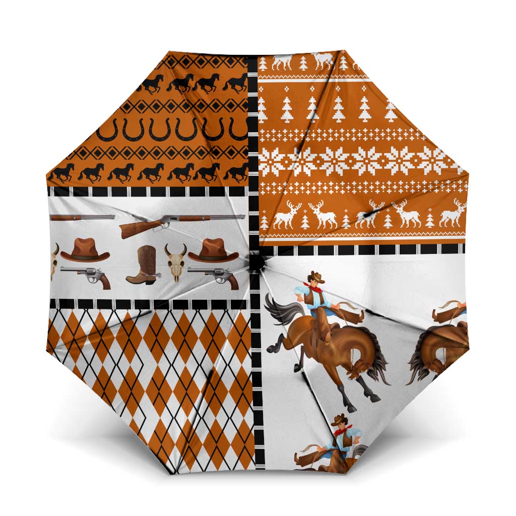 Horse Cowboy Merry Christmas Design Umbrella Funny Xmas Holiday Patterns - Wonder Print Shop