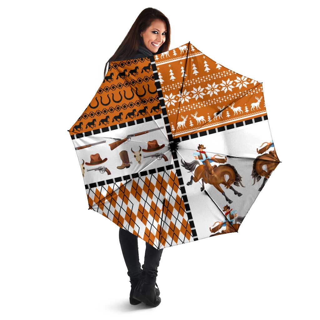 Horse Cowboy Merry Christmas Design Umbrella Funny Xmas Holiday Patterns - Wonder Print Shop