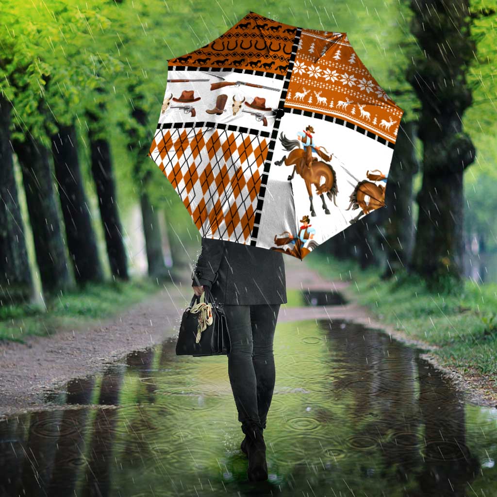 Horse Cowboy Merry Christmas Design Umbrella Funny Xmas Holiday Patterns - Wonder Print Shop