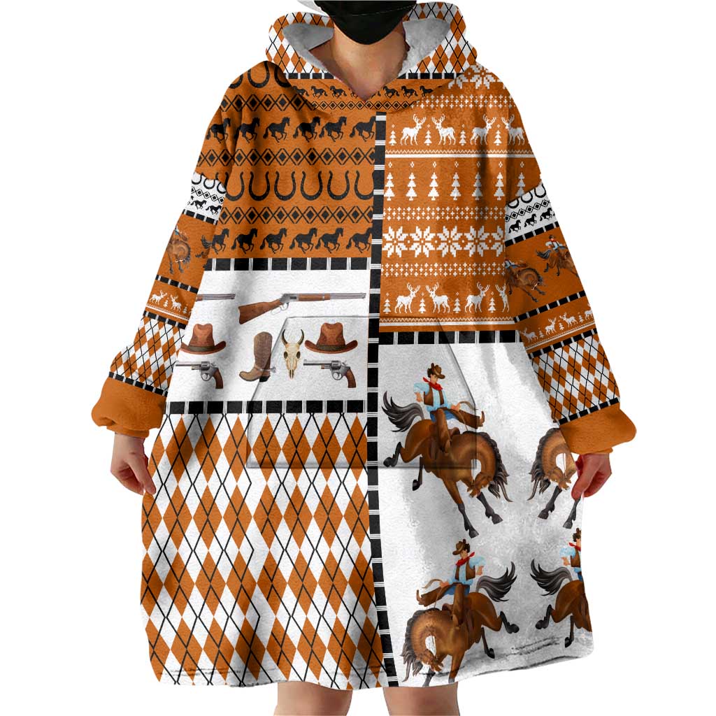 Horse Cowboy Merry Christmas Design Wearable Blanket Hoodie Funny Xmas Holiday Patterns - Wonder Print Shop