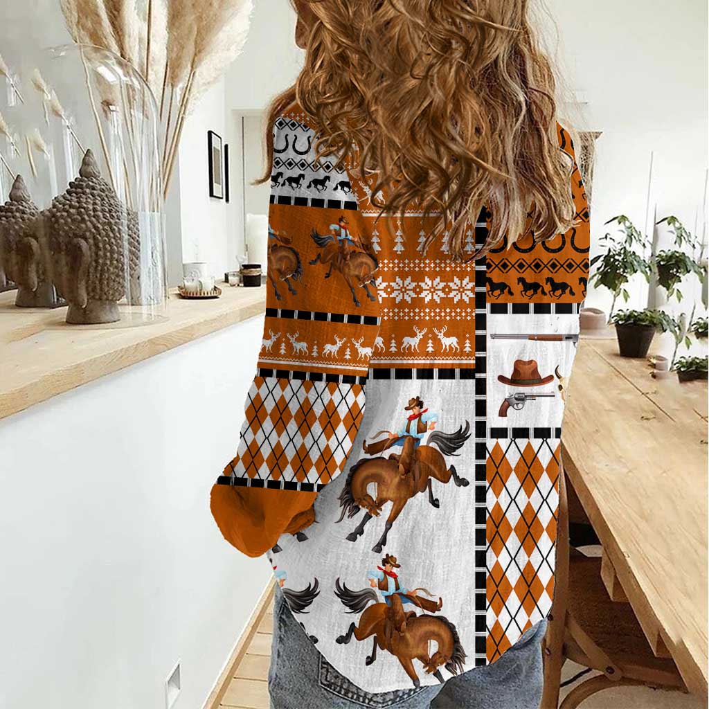 Horse Cowboy Merry Christmas Design Women Casual Shirt Funny Xmas Holiday Patterns - Wonder Print Shop