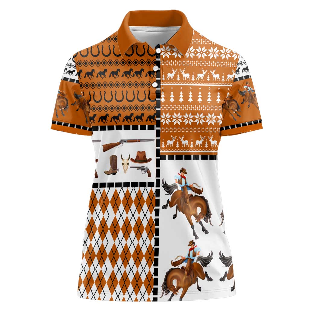 Horse Cowboy Merry Christmas Design Women Polo Shirt Funny Xmas Holiday Patterns - Wonder Print Shop