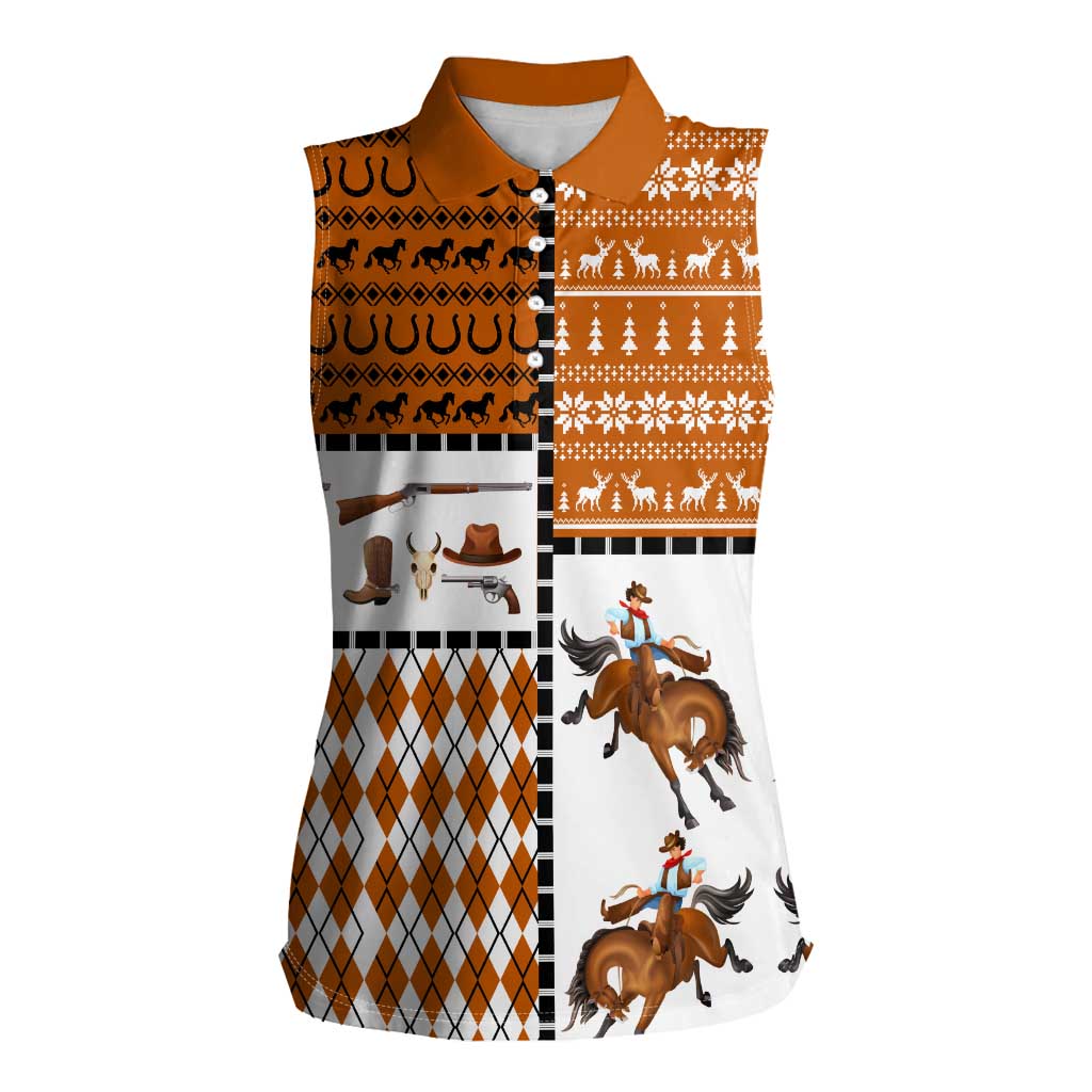 Horse Cowboy Merry Christmas Design Women Sleeveless Polo Shirt Funny Xmas Holiday Patterns - Wonder Print Shop