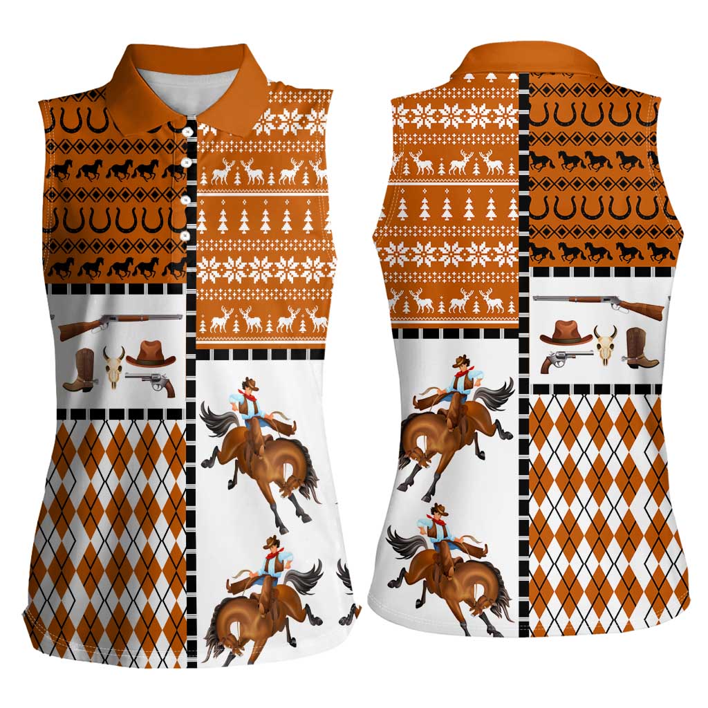 Horse Cowboy Merry Christmas Design Women Sleeveless Polo Shirt Funny Xmas Holiday Patterns - Wonder Print Shop