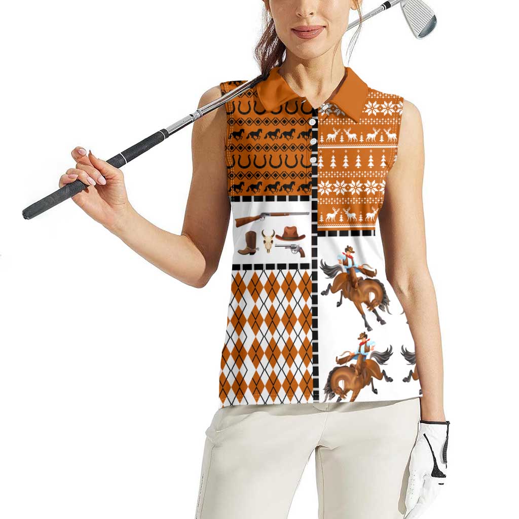 Horse Cowboy Merry Christmas Design Women Sleeveless Polo Shirt Funny Xmas Holiday Patterns - Wonder Print Shop