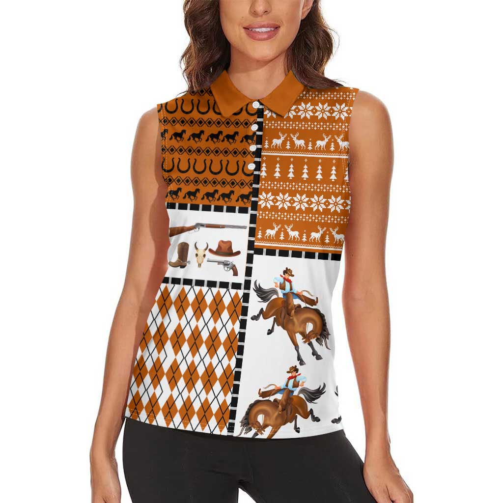Horse Cowboy Merry Christmas Design Women Sleeveless Polo Shirt Funny Xmas Holiday Patterns - Wonder Print Shop