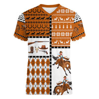 Horse Cowboy Merry Christmas Design Women V-Neck T-Shirt Funny Xmas Holiday Patterns - Wonder Print Shop