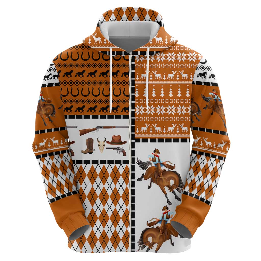 Horse Cowboy Merry Christmas Design Zip Hoodie Funny Xmas Holiday Patterns - Wonder Print Shop