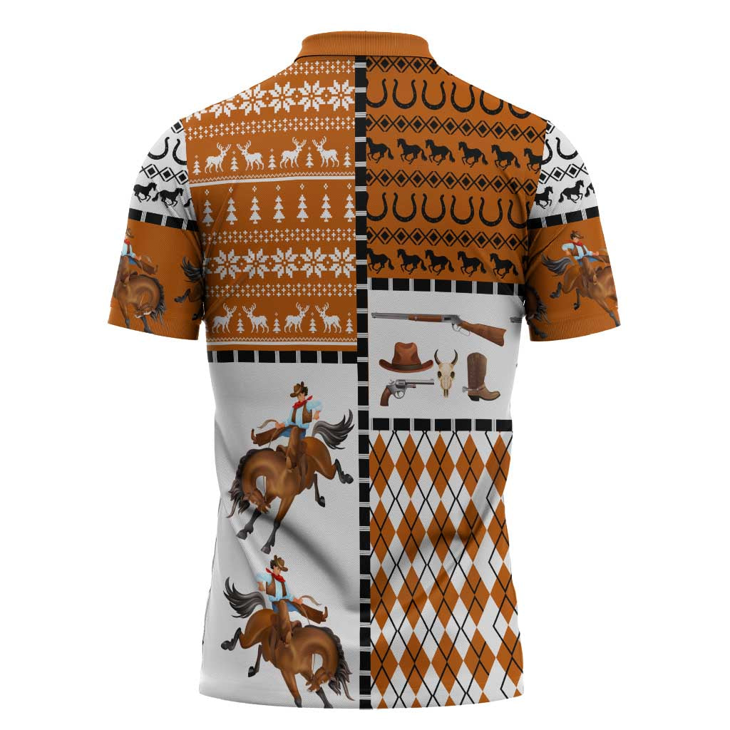 Horse Cowboy Merry Christmas Design Zipper Polo Shirt Funny Xmas Holiday Patterns - Wonder Print Shop