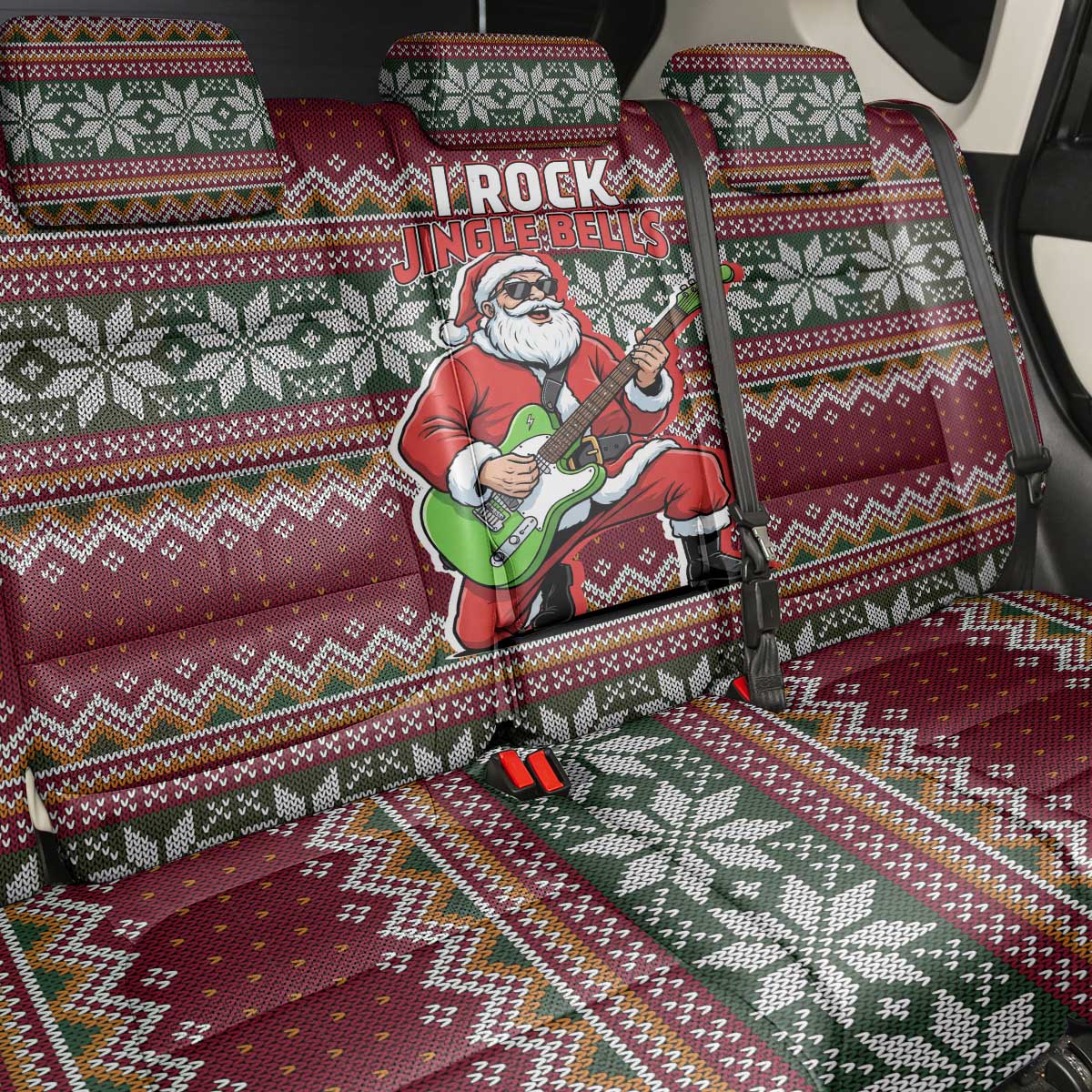 I Rock Jingle Bells Christmas Design Back Car Seat Cover Funny Xmas Holiday Patterns - Wonder Print Shop