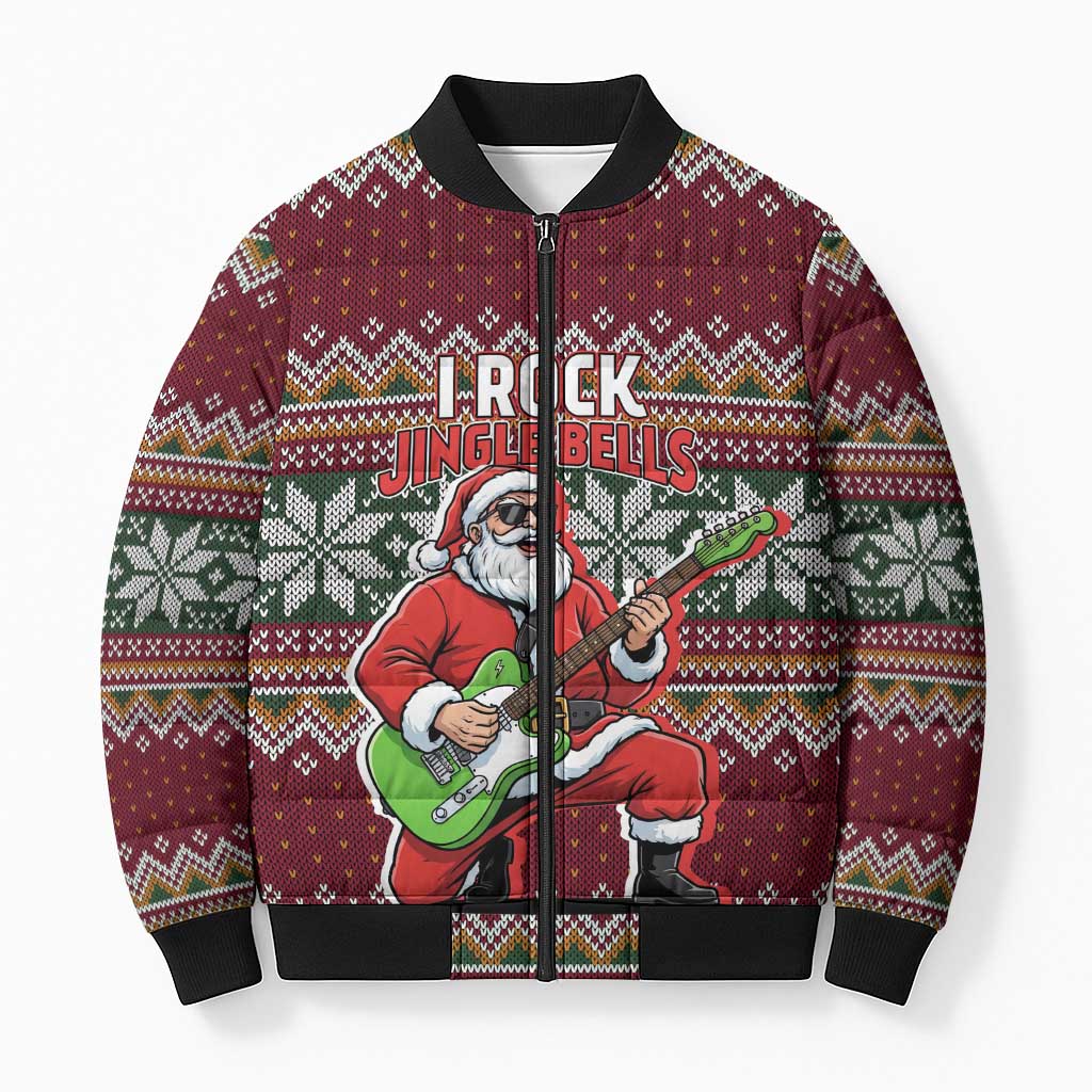 I Rock Jingle Bells Christmas Design Bomber Puffer Jacket Funny Xmas Holiday Patterns - Wonder Print Shop