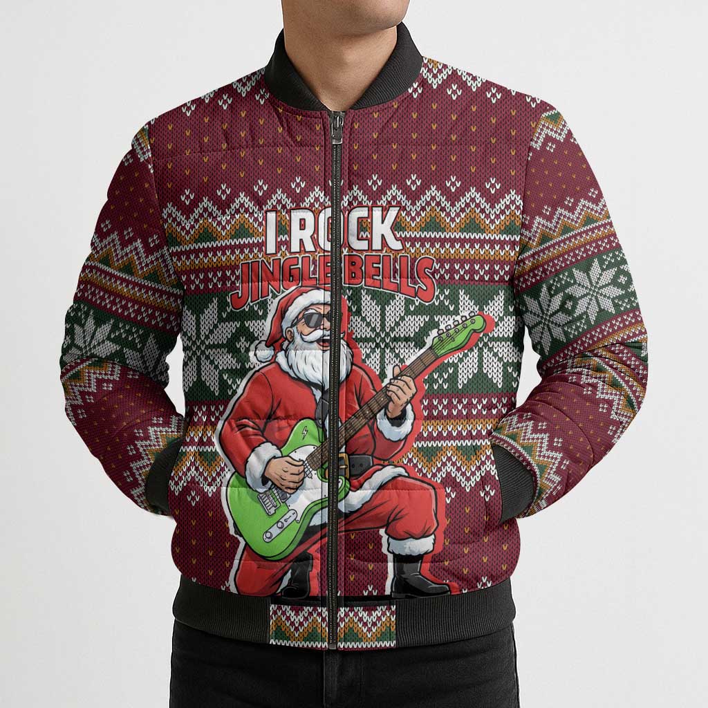I Rock Jingle Bells Christmas Design Bomber Puffer Jacket Funny Xmas Holiday Patterns - Wonder Print Shop