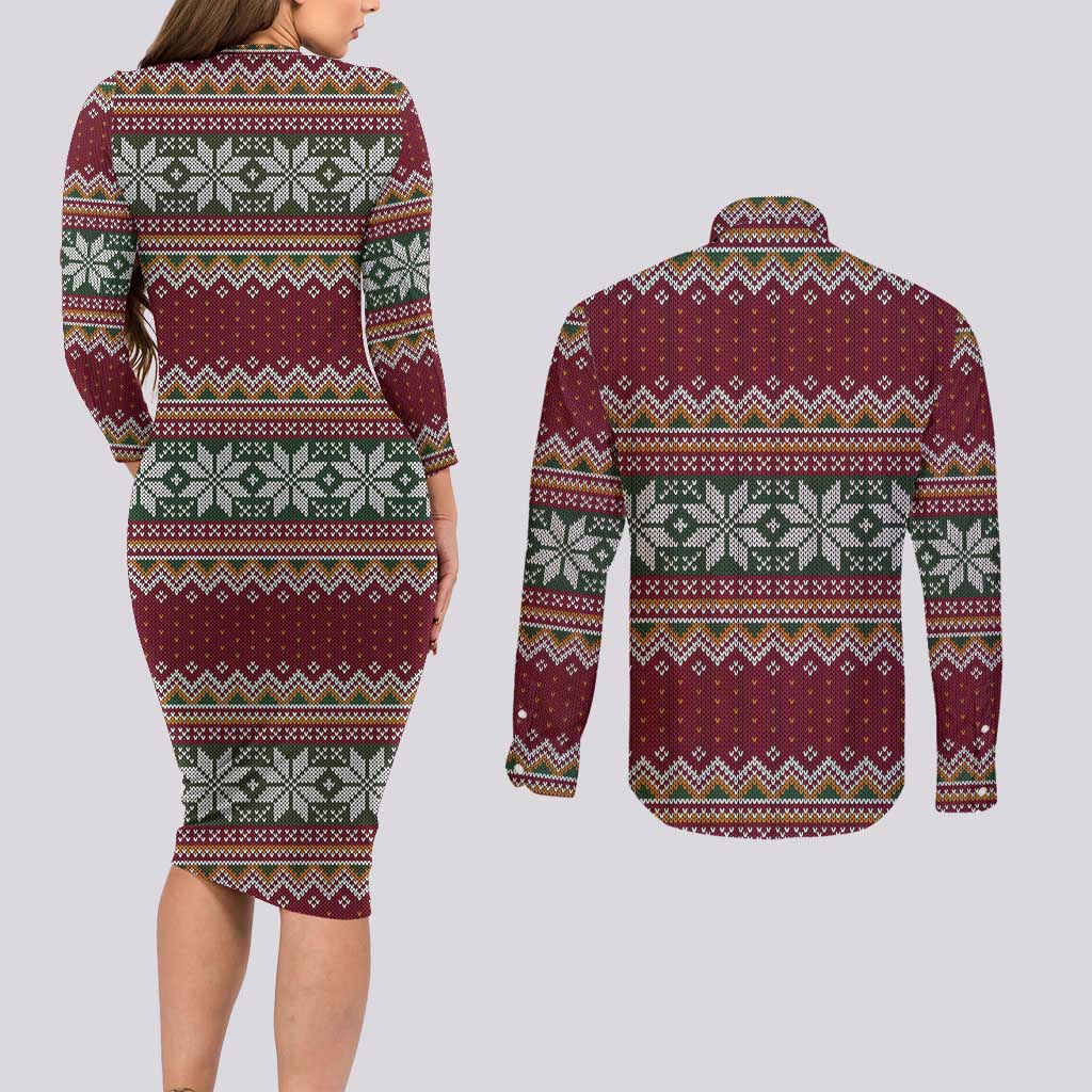I Rock Jingle Bells Christmas Design Couples Matching Long Sleeve Bodycon Dress and Long Sleeve Button Shirt Funny Xmas Holiday Patterns - Wonder Print Shop