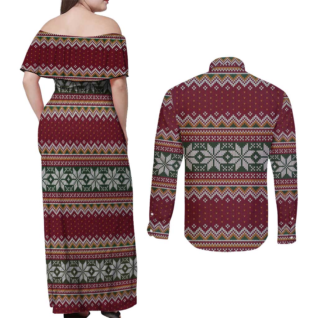 I Rock Jingle Bells Christmas Design Couples Matching Off Shoulder Maxi Dress and Long Sleeve Button Shirt Funny Xmas Holiday Patterns - Wonder Print Shop