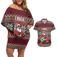 I Rock Jingle Bells Christmas Design Couples Matching Off Shoulder Short Dress and Hawaiian Shirt Funny Xmas Holiday Patterns - Wonder Print Shop