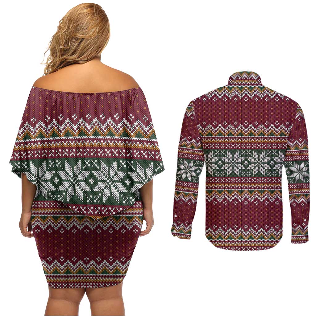 I Rock Jingle Bells Christmas Design Couples Matching Off Shoulder Short Dress and Long Sleeve Button Shirt Funny Xmas Holiday Patterns - Wonder Print Shop