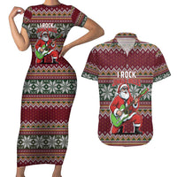 I Rock Jingle Bells Christmas Design Couples Matching Short Sleeve Bodycon Dress and Hawaiian Shirt Funny Xmas Holiday Patterns - Wonder Print Shop