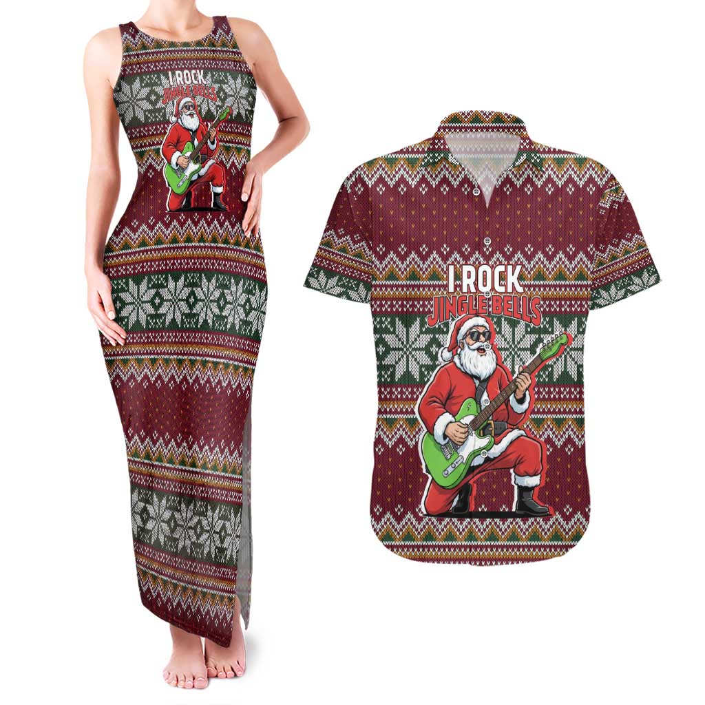 I Rock Jingle Bells Christmas Design Couples Matching Tank Maxi Dress and Hawaiian Shirt Funny Xmas Holiday Patterns - Wonder Print Shop