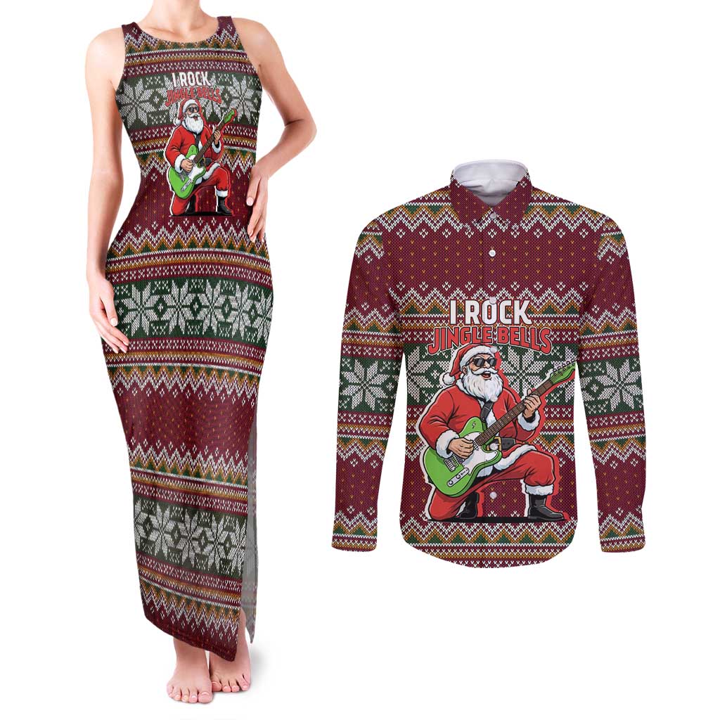 I Rock Jingle Bells Christmas Design Couples Matching Tank Maxi Dress and Long Sleeve Button Shirt Funny Xmas Holiday Patterns - Wonder Print Shop