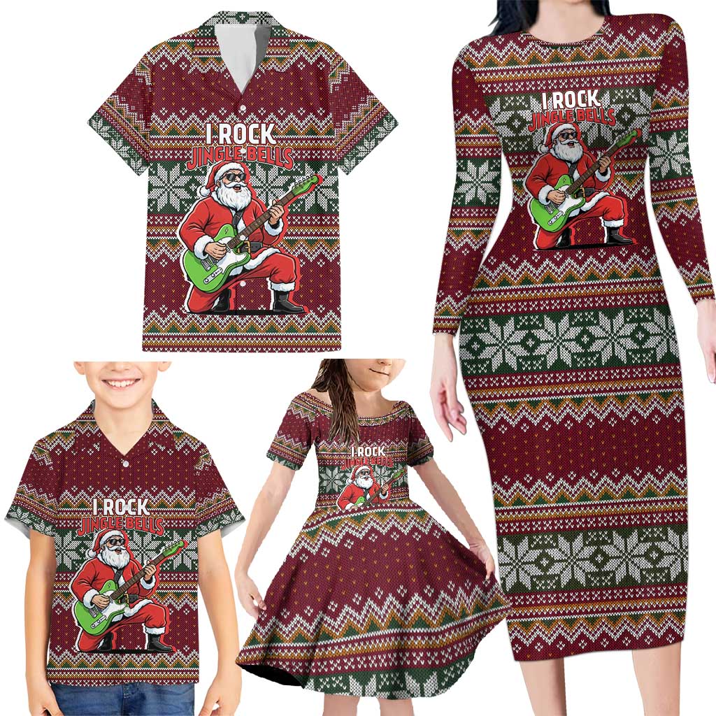 I Rock Jingle Bells Christmas Design Family Matching Long Sleeve Bodycon Dress and Hawaiian Shirt Funny Xmas Holiday Patterns - Wonder Print Shop