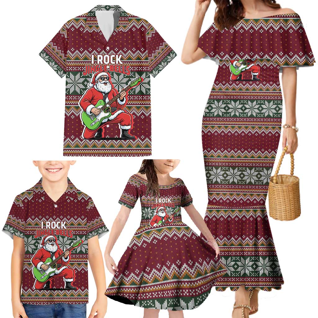 I Rock Jingle Bells Christmas Design Family Matching Mermaid Dress and Hawaiian Shirt Funny Xmas Holiday Patterns - Wonder Print Shop