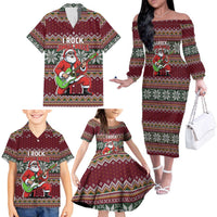 I Rock Jingle Bells Christmas Design Family Matching Off The Shoulder Long Sleeve Dress and Hawaiian Shirt Funny Xmas Holiday Patterns - Wonder Print Shop