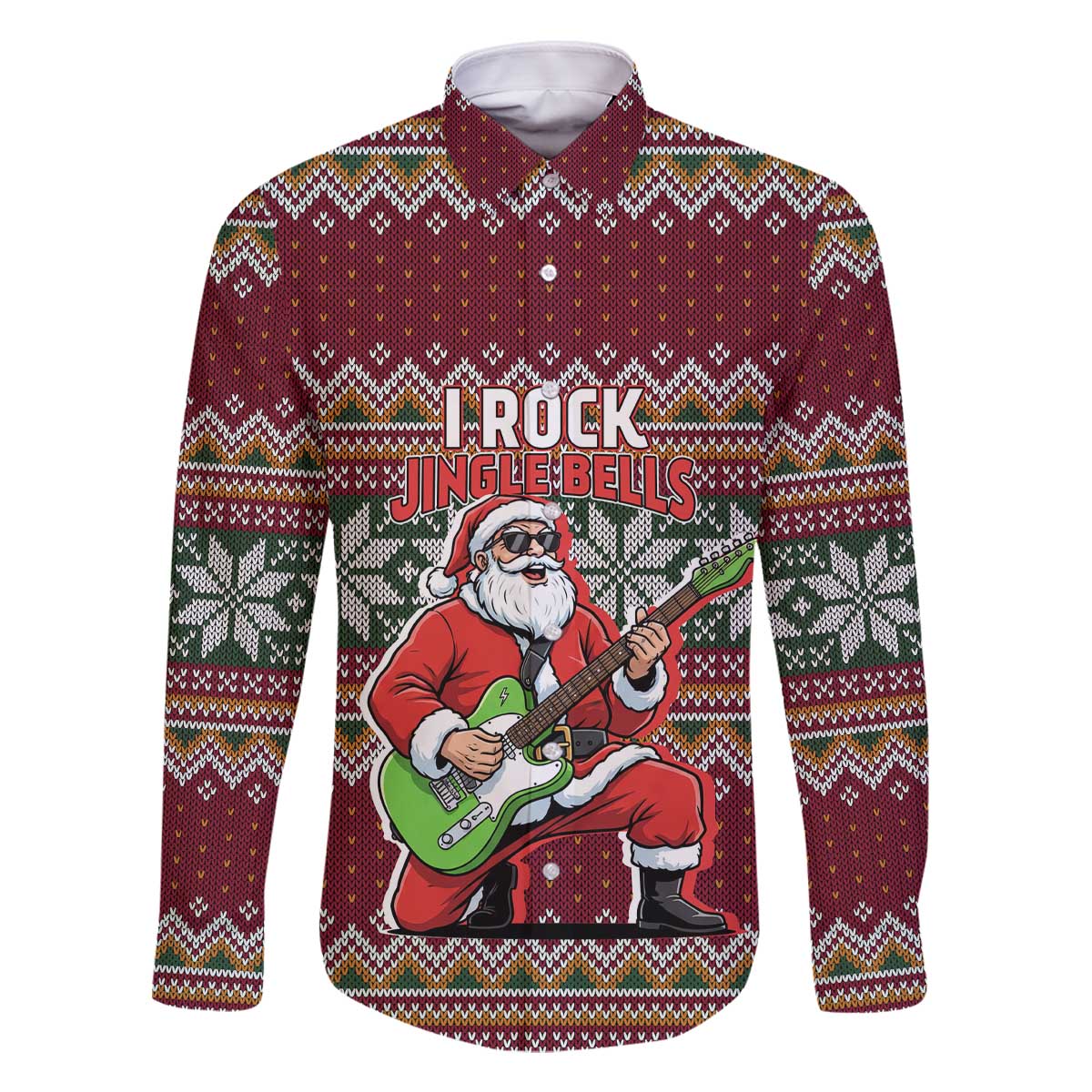 I Rock Jingle Bells Christmas Design Family Matching Off The Shoulder Long Sleeve Dress and Hawaiian Shirt Funny Xmas Holiday Patterns - Wonder Print Shop