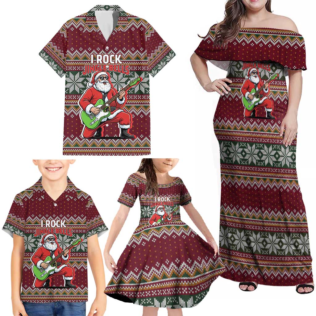 I Rock Jingle Bells Christmas Design Family Matching Off Shoulder Maxi Dress and Hawaiian Shirt Funny Xmas Holiday Patterns - Wonder Print Shop