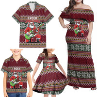 I Rock Jingle Bells Christmas Design Family Matching Off Shoulder Maxi Dress and Hawaiian Shirt Funny Xmas Holiday Patterns - Wonder Print Shop