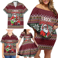 I Rock Jingle Bells Christmas Design Family Matching Off Shoulder Short Dress and Hawaiian Shirt Funny Xmas Holiday Patterns - Wonder Print Shop