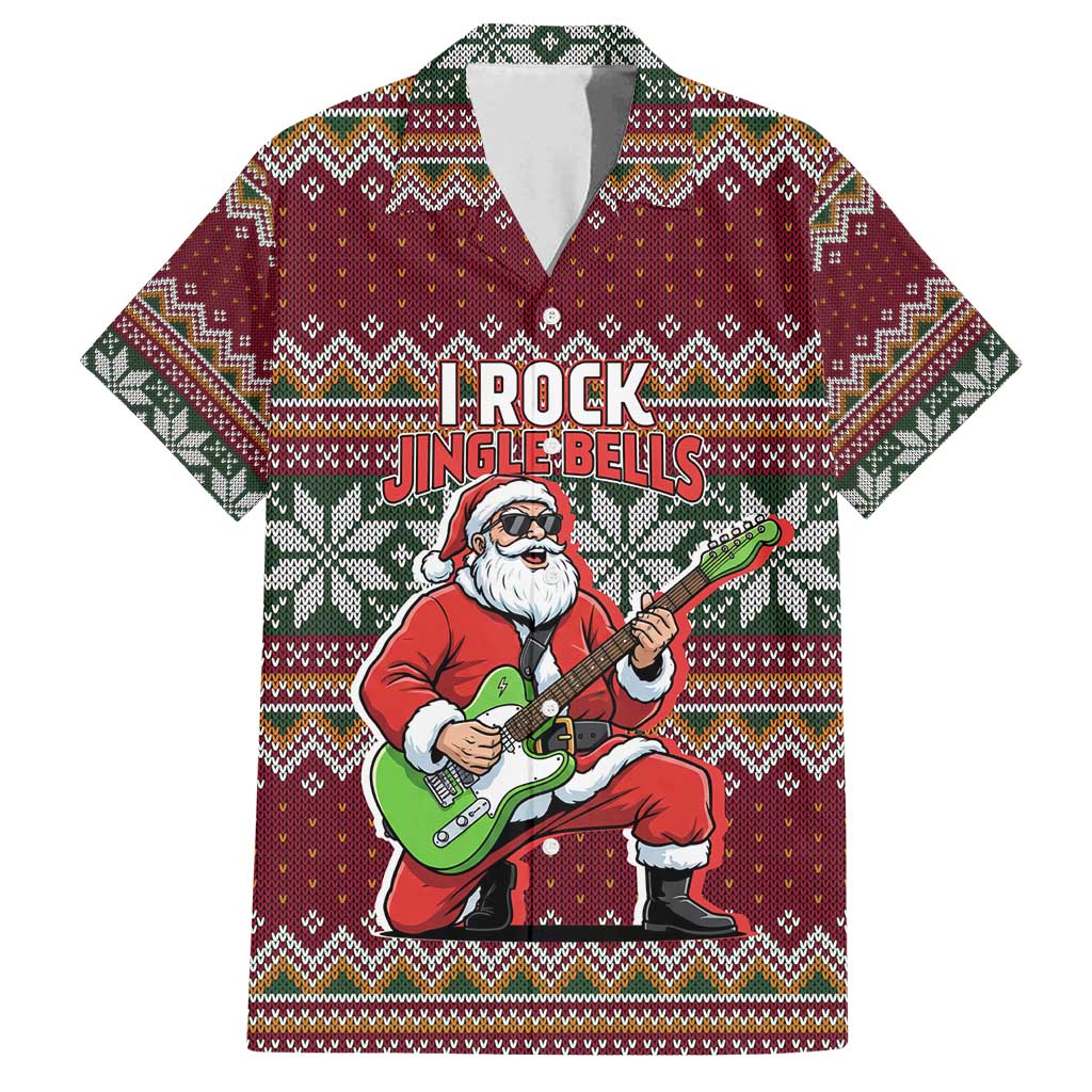 I Rock Jingle Bells Christmas Design Family Matching Off Shoulder Short Dress and Hawaiian Shirt Funny Xmas Holiday Patterns - Wonder Print Shop