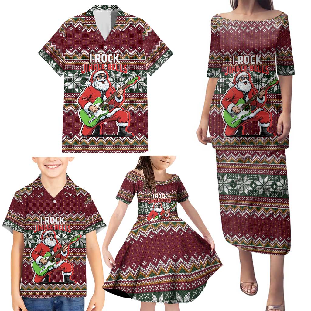 I Rock Jingle Bells Christmas Design Family Matching Puletasi and Hawaiian Shirt Funny Xmas Holiday Patterns - Wonder Print Shop