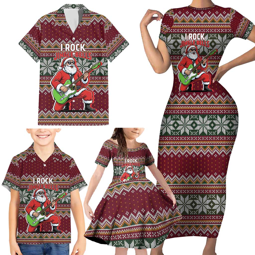 I Rock Jingle Bells Christmas Design Family Matching Short Sleeve Bodycon Dress and Hawaiian Shirt Funny Xmas Holiday Patterns - Wonder Print Shop
