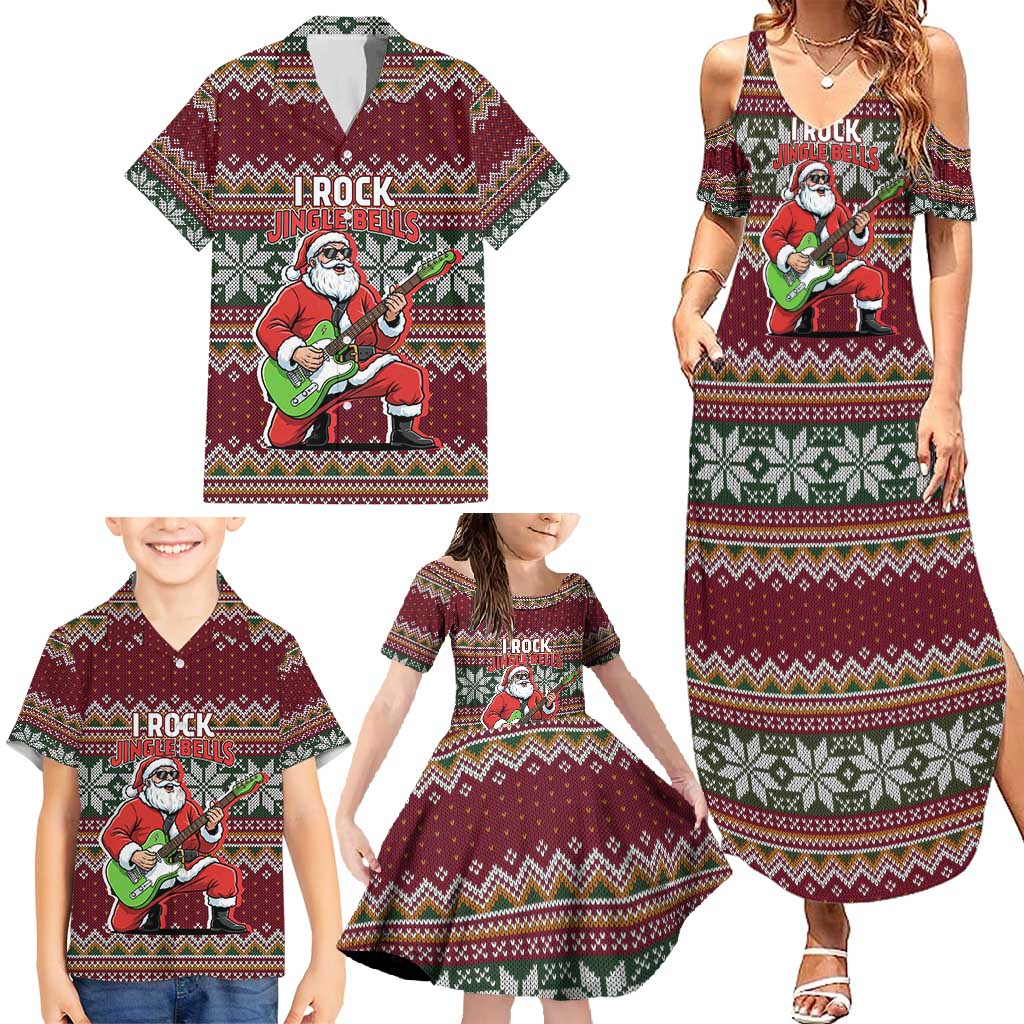 I Rock Jingle Bells Christmas Design Family Matching Summer Maxi Dress and Hawaiian Shirt Funny Xmas Holiday Patterns - Wonder Print Shop