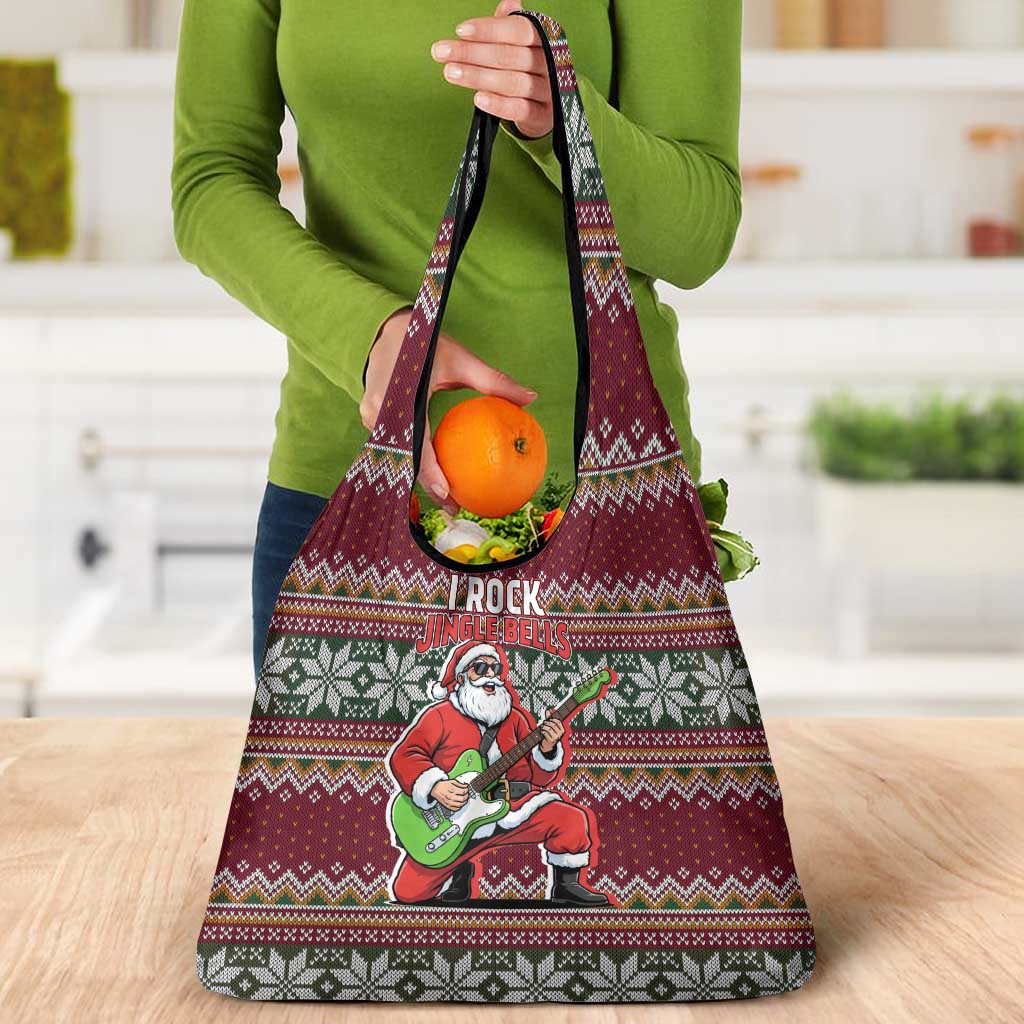 I Rock Jingle Bells Christmas Design Grocery Bag Funny Xmas Holiday Patterns - Wonder Print Shop