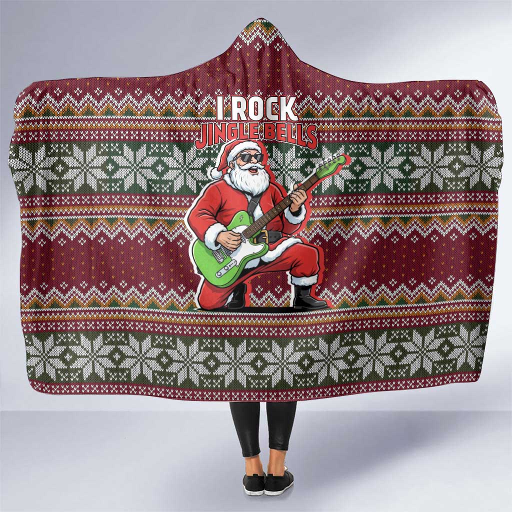 I Rock Jingle Bells Christmas Design Hooded Blanket Funny Xmas Holiday Patterns - Wonder Print Shop