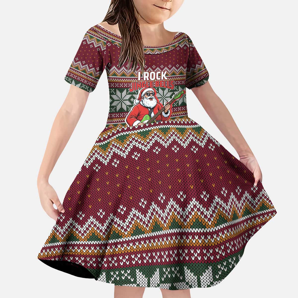 I Rock Jingle Bells Christmas Design Kid Short Sleeve Dress Funny Xmas Holiday Patterns - Wonder Print Shop