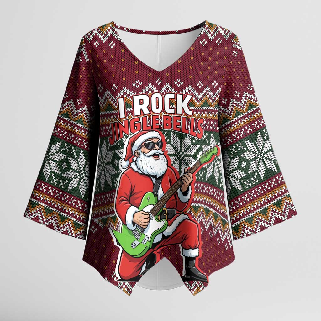 I Rock Jingle Bells Christmas Design Kimono Sleeve Blouse Funny Xmas Holiday Patterns - Wonder Print Shop