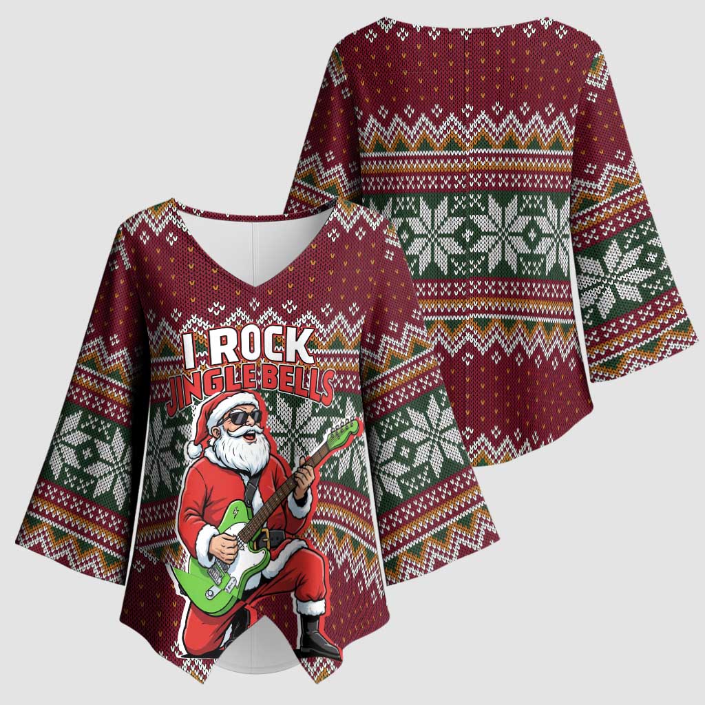 I Rock Jingle Bells Christmas Design Kimono Sleeve Blouse Funny Xmas Holiday Patterns - Wonder Print Shop