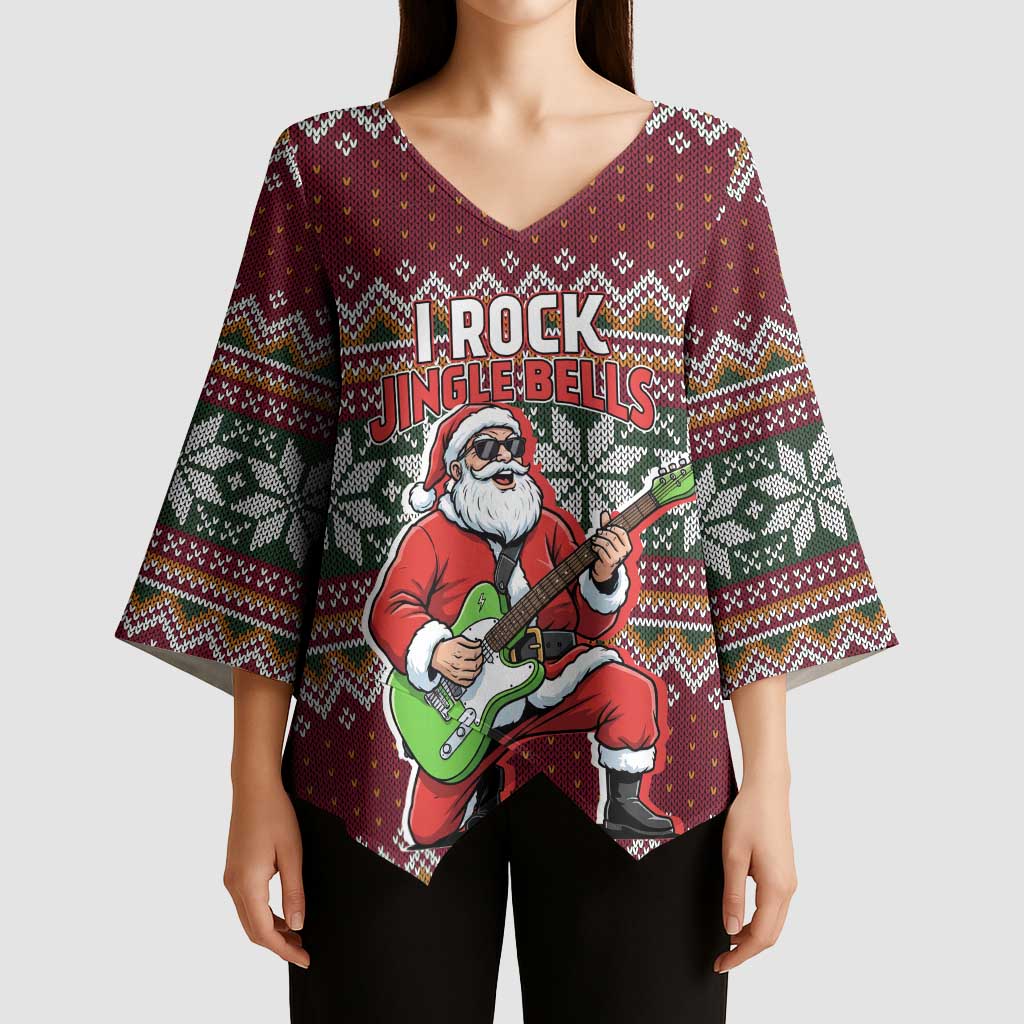I Rock Jingle Bells Christmas Design Kimono Sleeve Blouse Funny Xmas Holiday Patterns - Wonder Print Shop