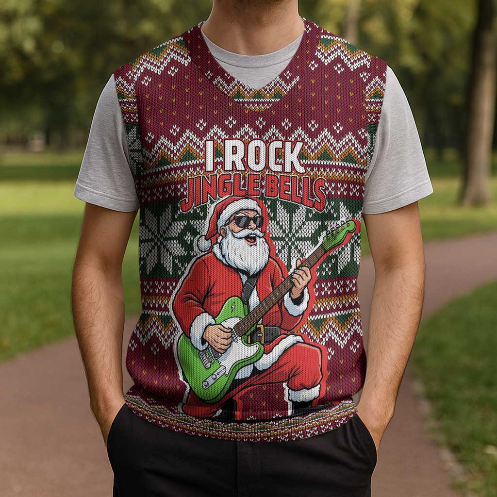 I Rock Jingle Bells Christmas Design Christmas Knitted V-Neck Vest Funny Xmas Holiday Patterns - Wonder Print Shop