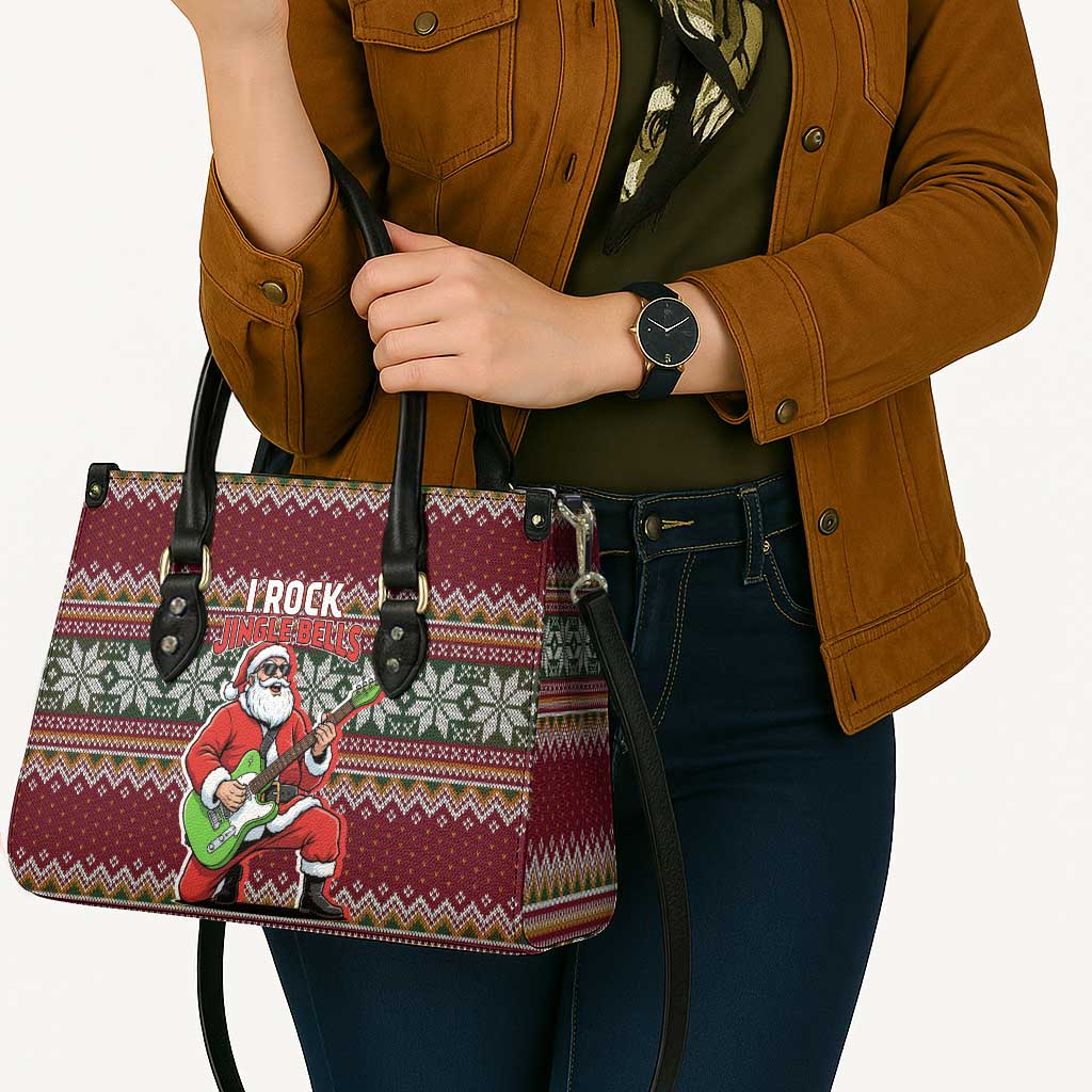 I Rock Jingle Bells Christmas Design Leather Bag Funny Xmas Holiday Patterns - Wonder Print Shop