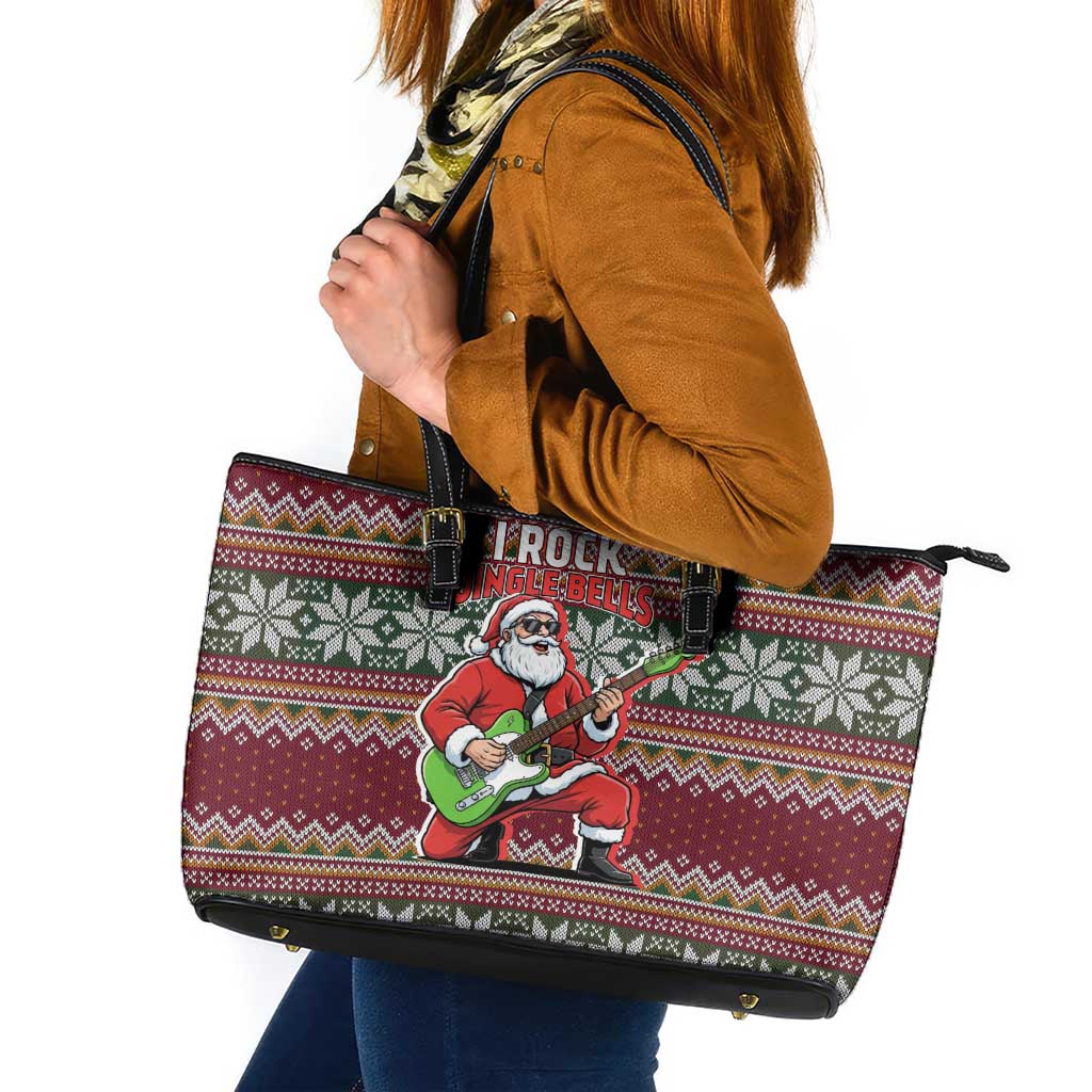 I Rock Jingle Bells Christmas Design Leather Tote Bag Funny Xmas Holiday Patterns - Wonder Print Shop