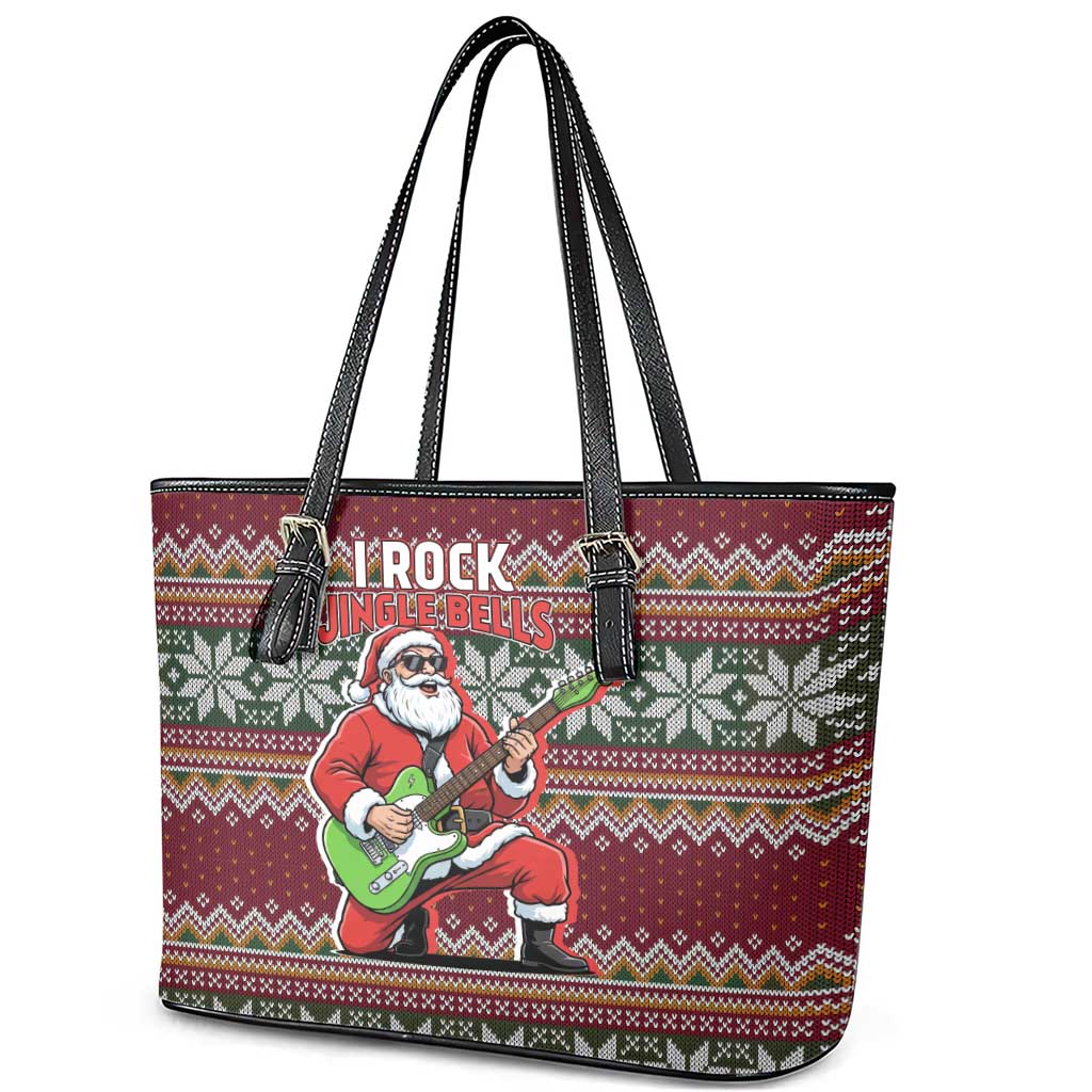 I Rock Jingle Bells Christmas Design Leather Tote Bag Funny Xmas Holiday Patterns - Wonder Print Shop