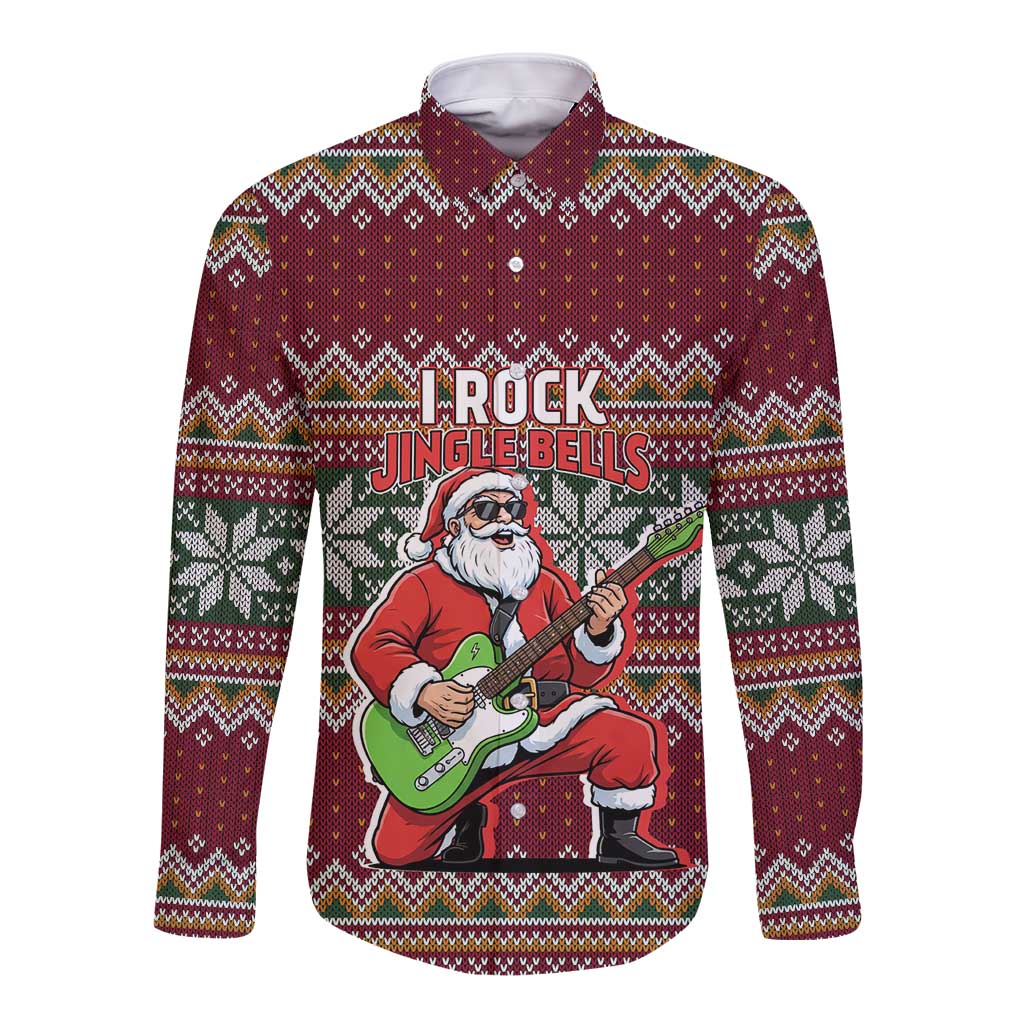 I Rock Jingle Bells Christmas Design Long Sleeve Button Shirt Funny Xmas Holiday Patterns - Wonder Print Shop